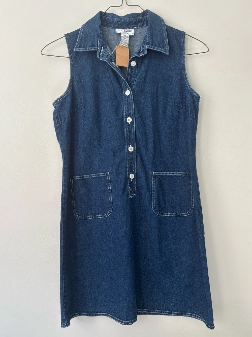 Vintage Y2K Talbots Navy Blue Denim Preppy Button Down Cottage Midi Dress -Large